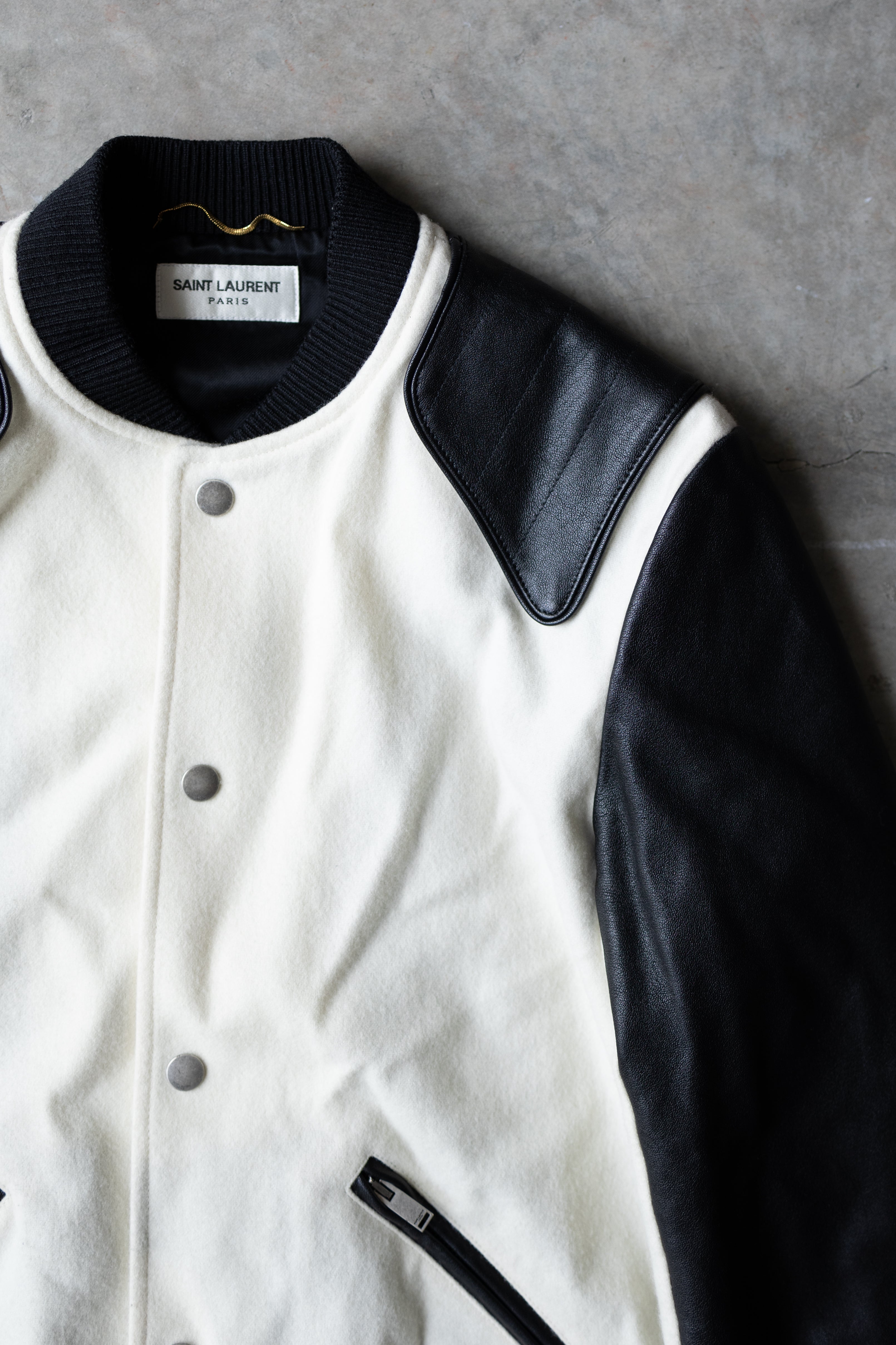 SAINT LAURENT★素敵！HEAVEN LEATHER SLEEVE TEDDY JACKET SZ 36 NEW $3,870 SAINT LAURENT Woman's HEAVEN LEATHER SLEEVE