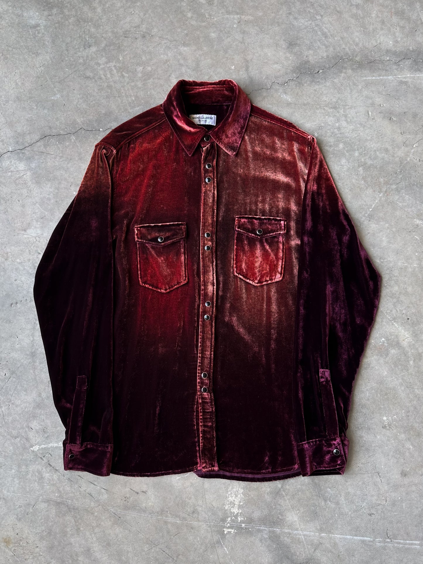 Saint Laurent SS20 Western Burgandy Viscose Velvet Shirt