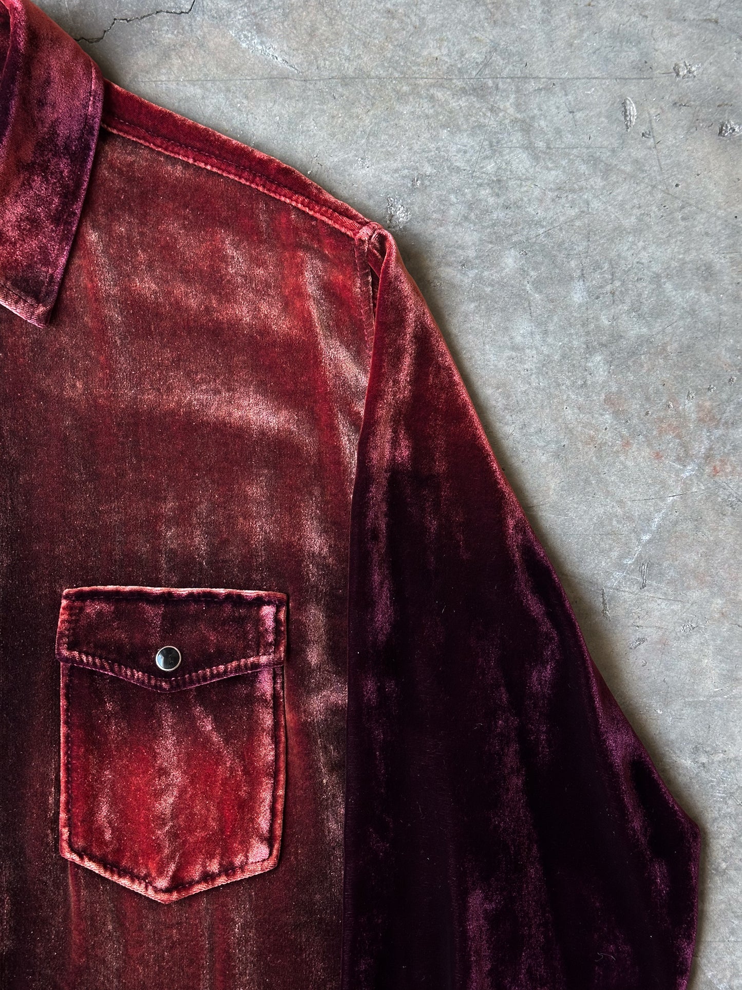 Saint Laurent SS20 Western Burgandy Viscose Velvet Shirt