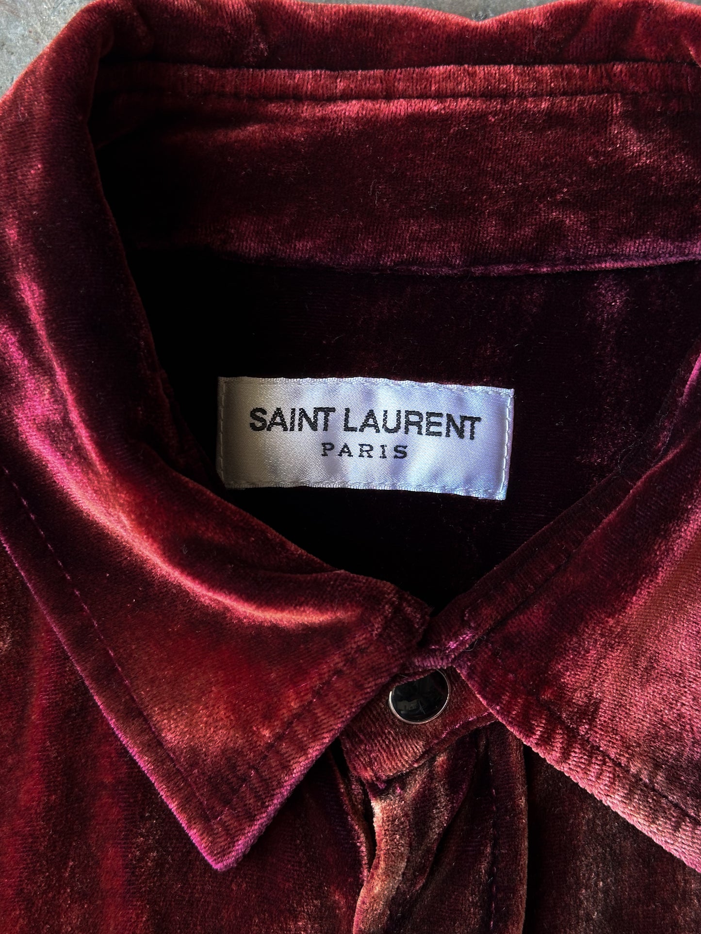 Saint Laurent SS20 Western Burgandy Viscose Velvet Shirt