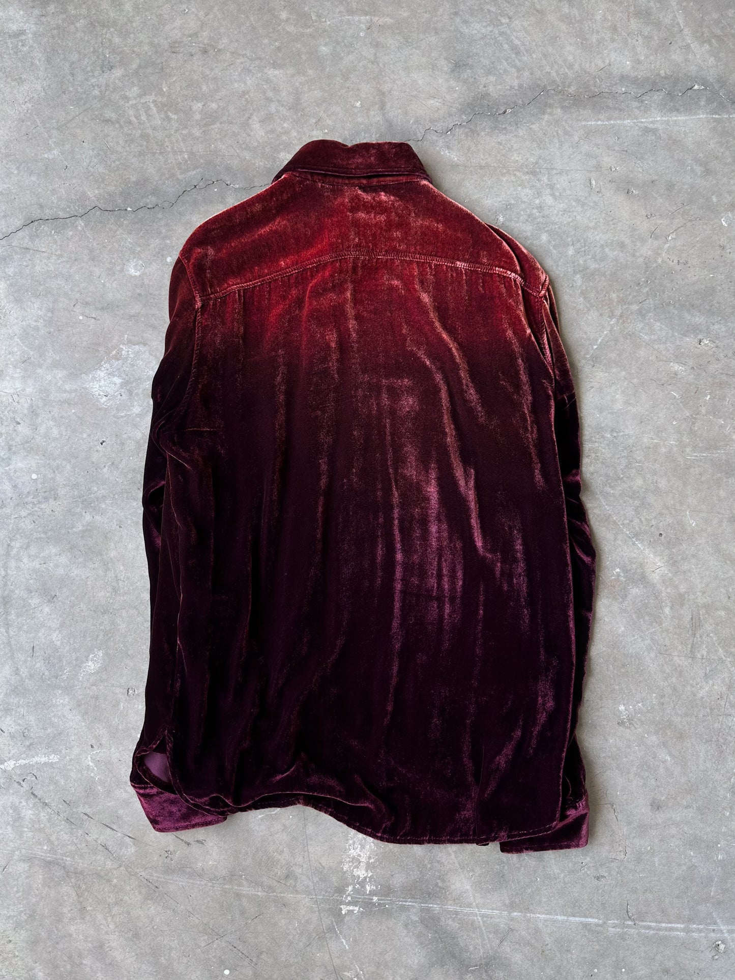 Saint Laurent SS20 Western Burgandy Viscose Velvet Shirt